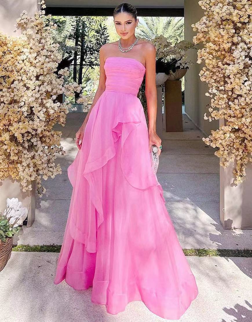 pink strapless prom dress
